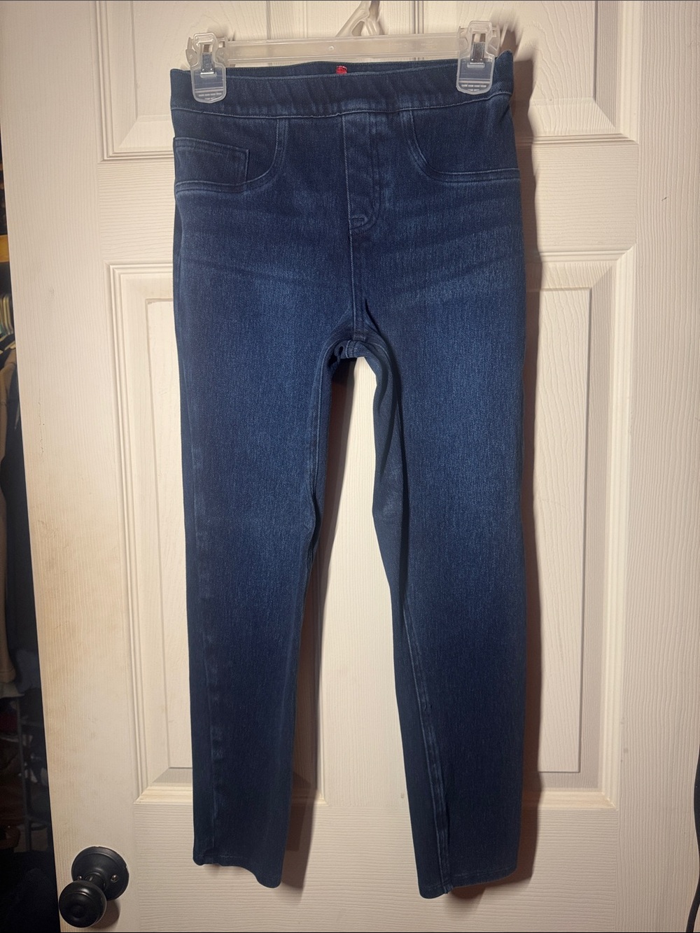 SPANX Dark Blue High-Waist Jeggings with Red Brand Tab